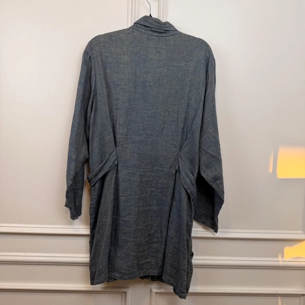 FLAX Jeanne Engelhart Blue Linen‎ Herringbone Button Front Jacket Petite